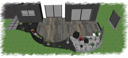 Etude 3D de l'aménagement des abords de la terrasse (Grand-Champ) Etude 3D de l'aménagement des abords de la terrasse (Grand-Champ)